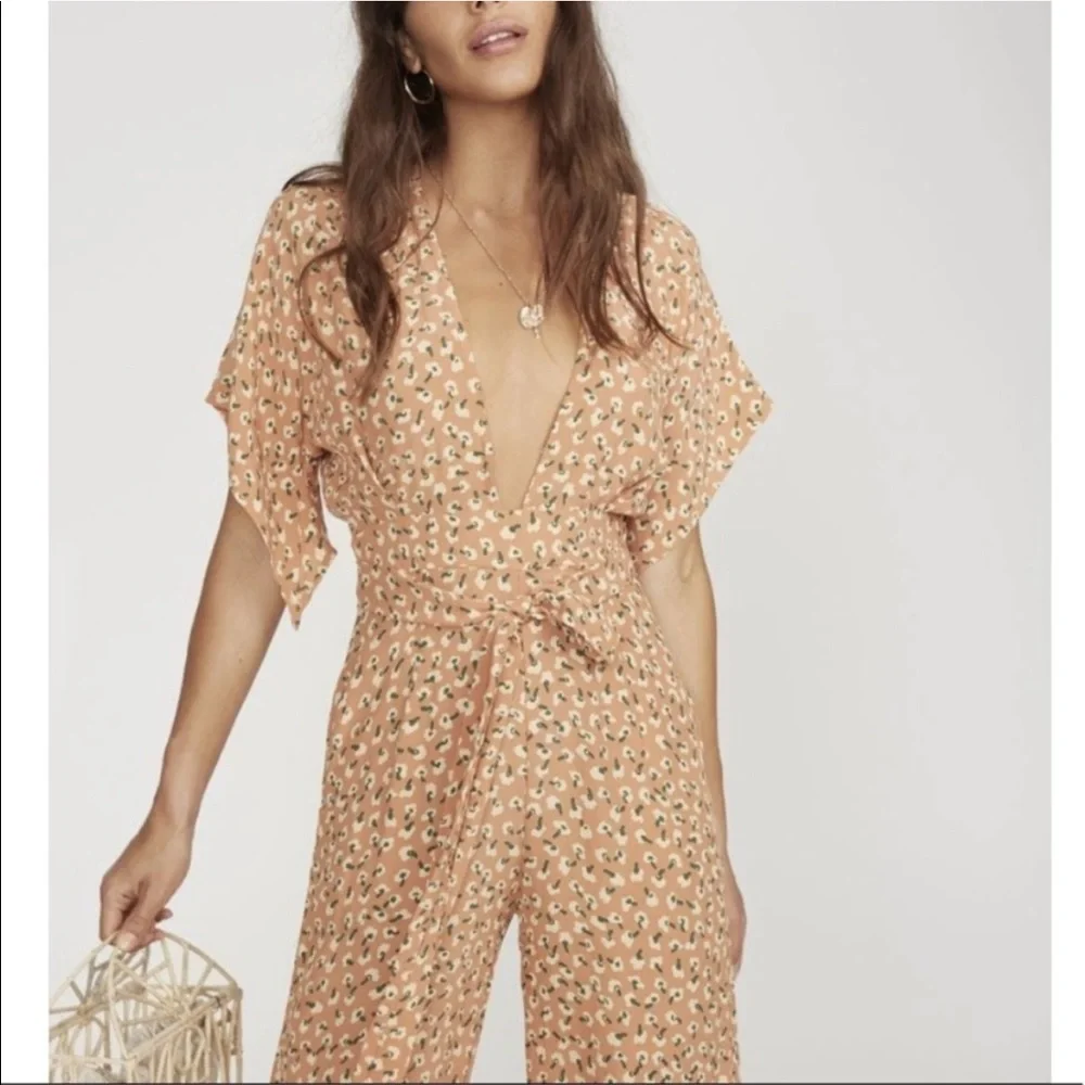 Faithfull The Brand Cedric Jumpsuit Vintage Bloom Peach Floral Women’s Large 8 - Picture 16 of 17
